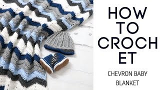 Crochet Easy Chevron Stitch Baby Blanket [upl. by Pontus]