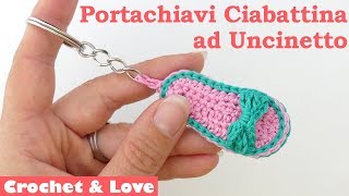 Tutorial portachiavi ciabattina ad uncinetto sub English Español and Français [upl. by Halda108]