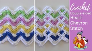 Crochet Doublesided Heart Chevron Blanket Stitch [upl. by Kassi]